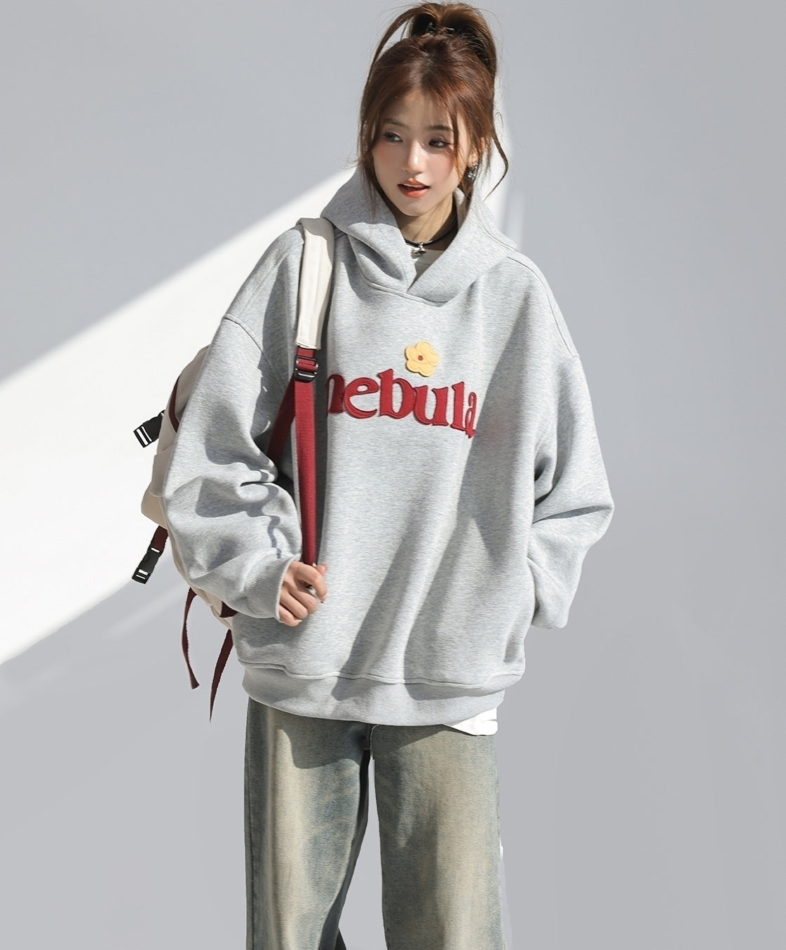 Embroidered Letter Patchwork Hoodie Casual Loose Style