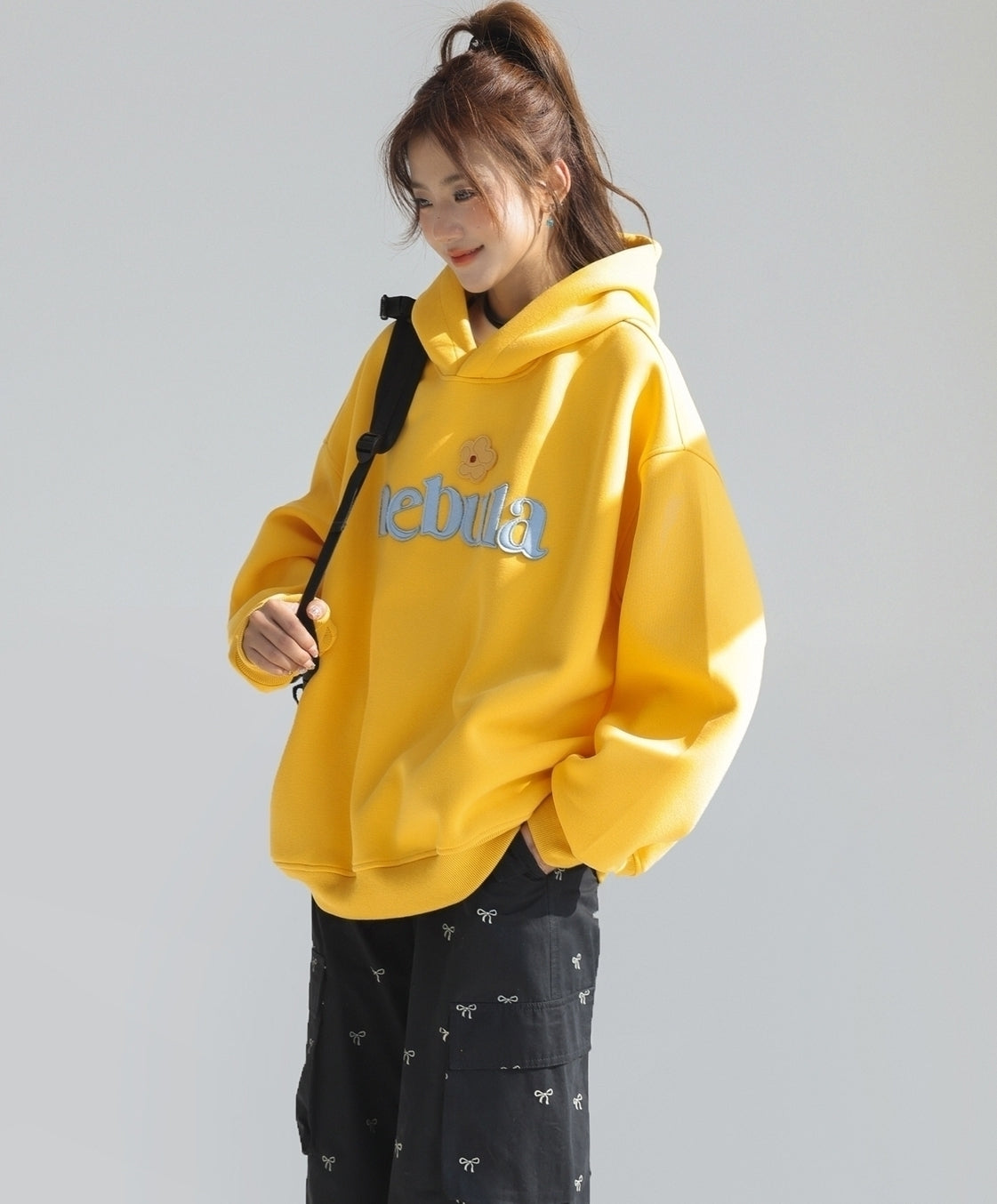 Embroidered Letter Patchwork Hoodie Casual Loose Style