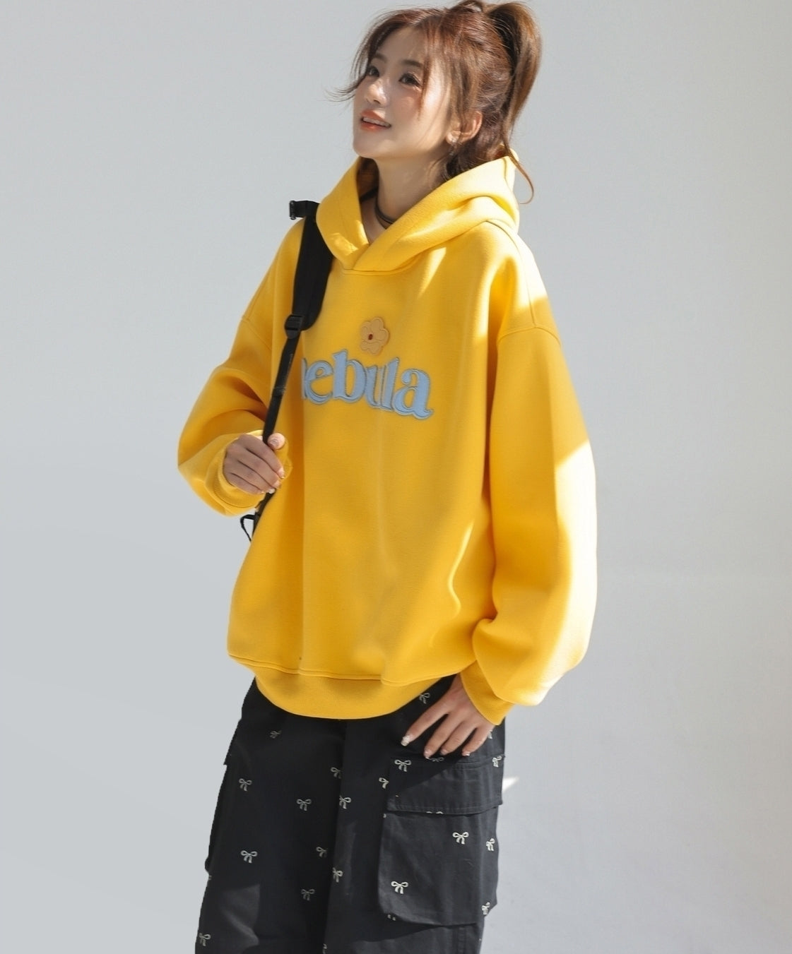 Embroidered Letter Patchwork Hoodie Casual Loose Style