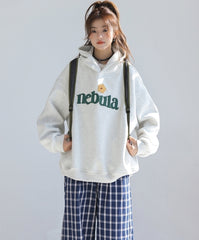 Embroidered Letter Patchwork Hoodie Casual Loose Style