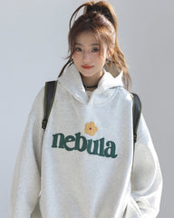 Embroidered Letter Patchwork Hoodie Casual Loose Style
