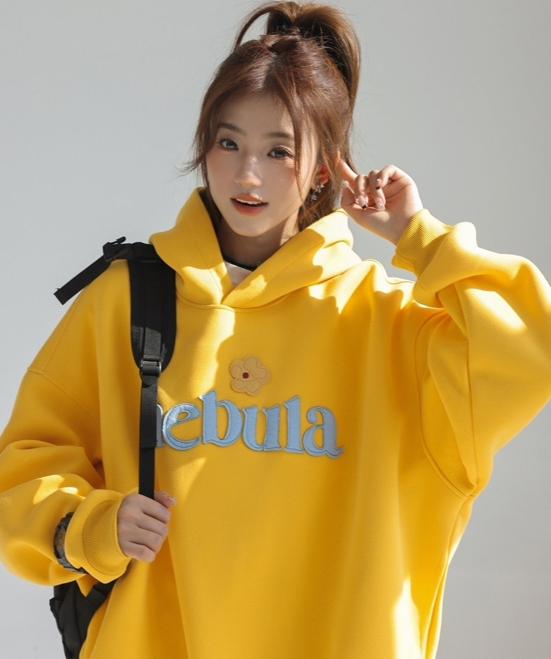 Embroidered Letter Patchwork Hoodie Casual Loose Style