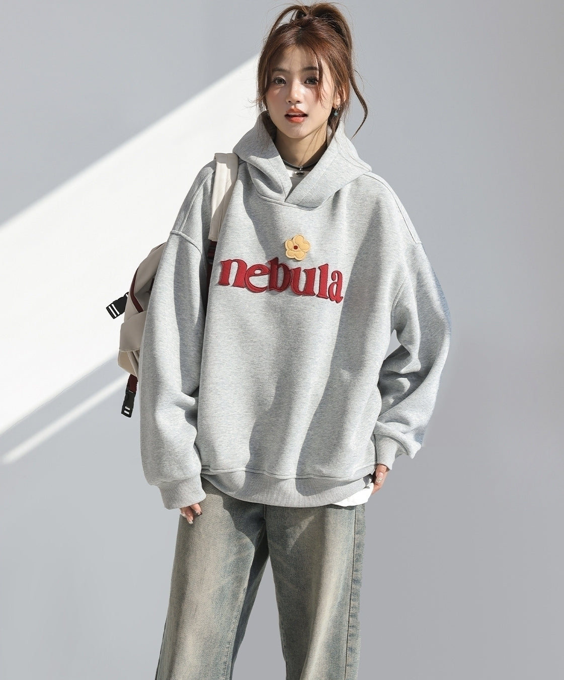 Embroidered Letter Patchwork Hoodie Casual Loose Style