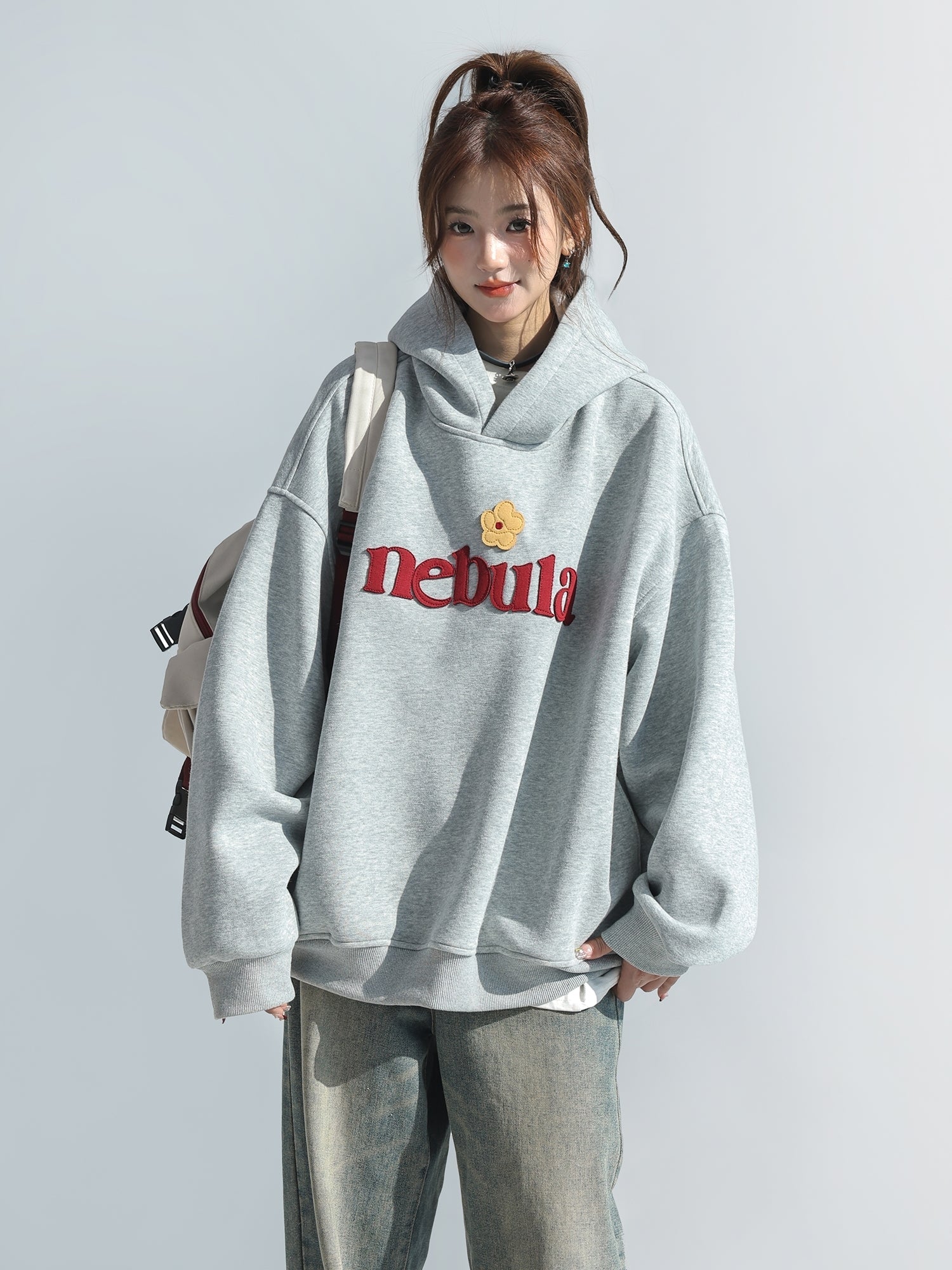 Embroidered Letter Patchwork Hoodie Casual Loose Style