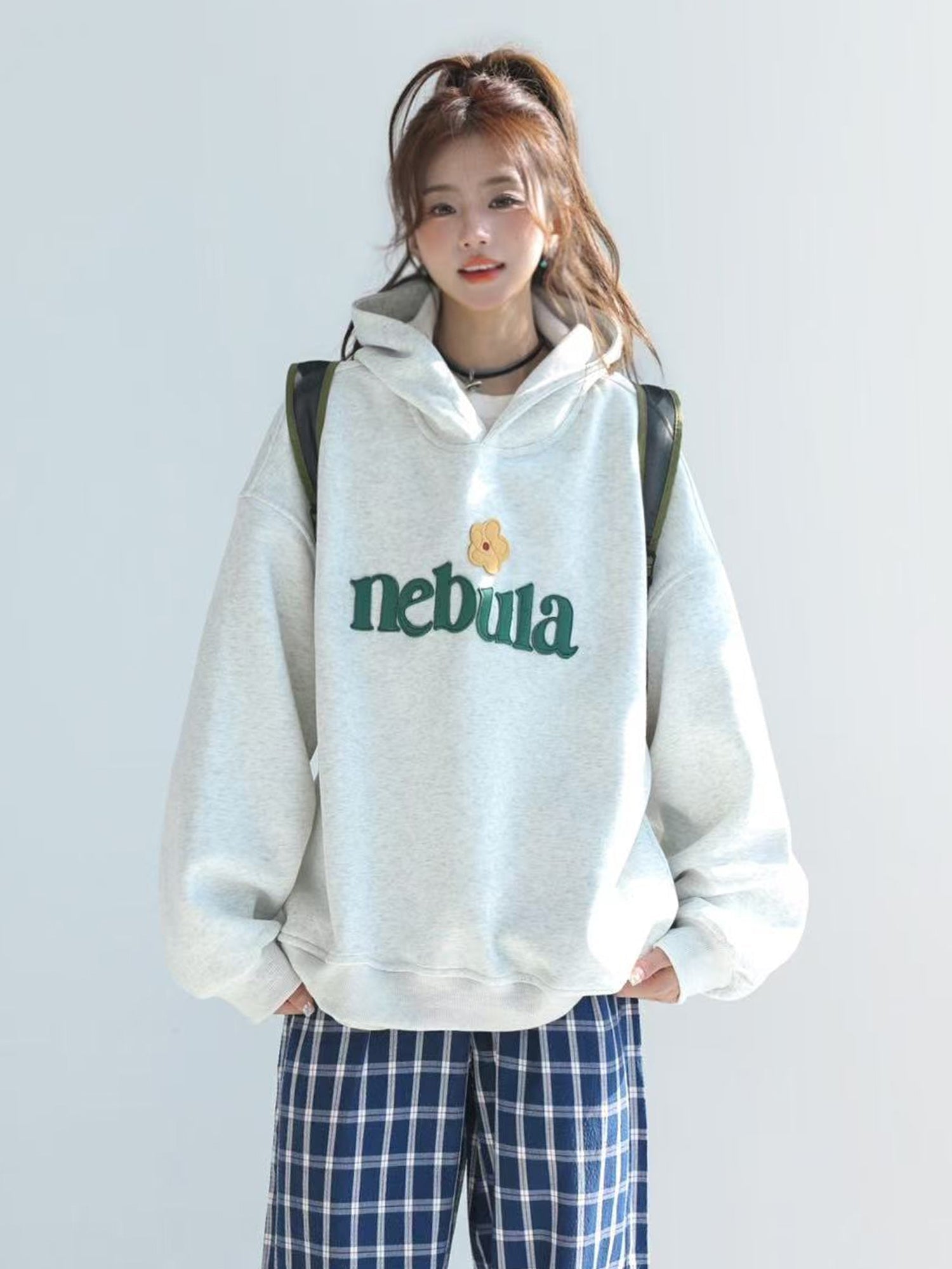 Embroidered Letter Patchwork Hoodie Casual Loose Style