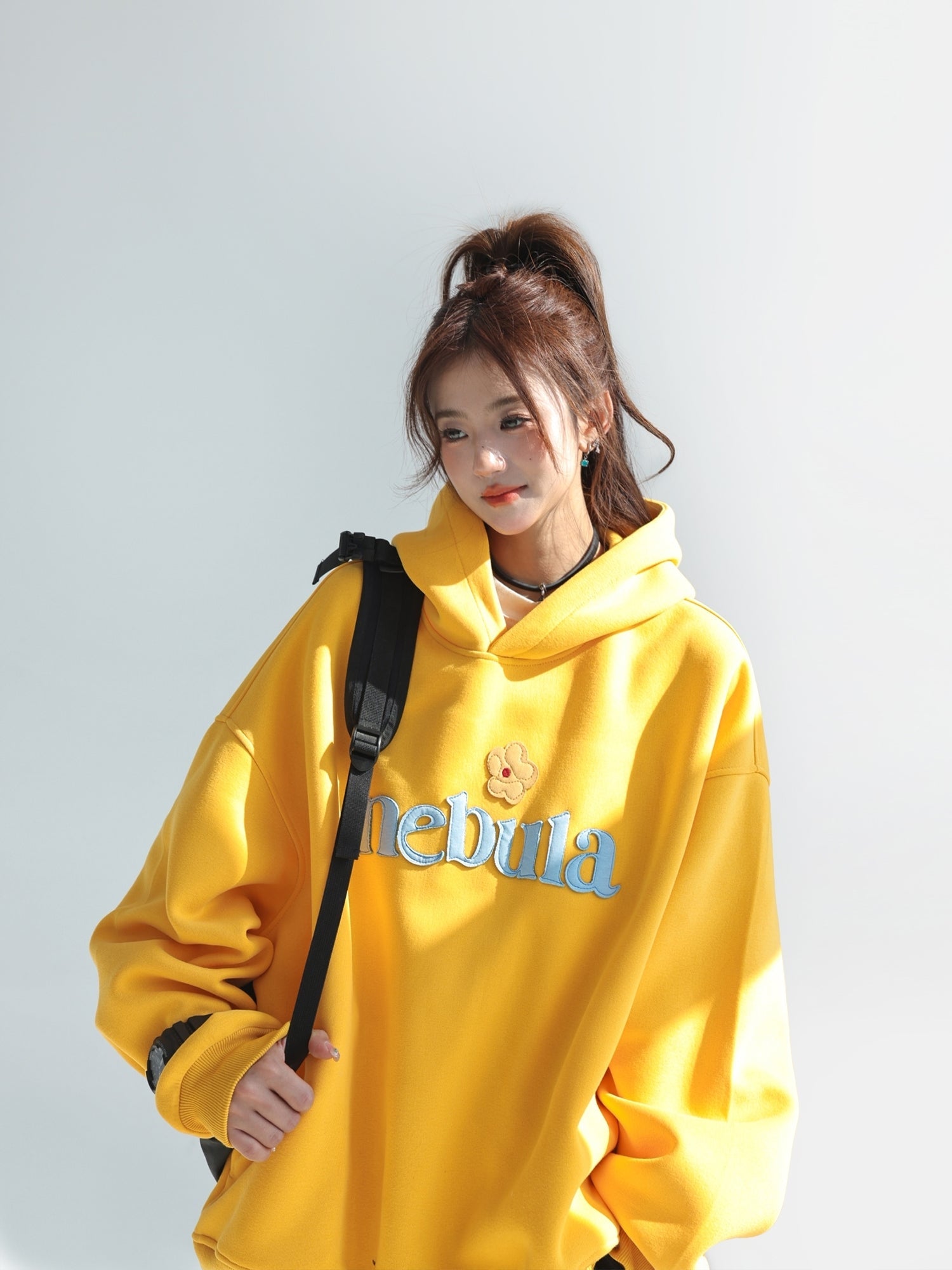 Embroidered Letter Patchwork Hoodie Casual Loose Style