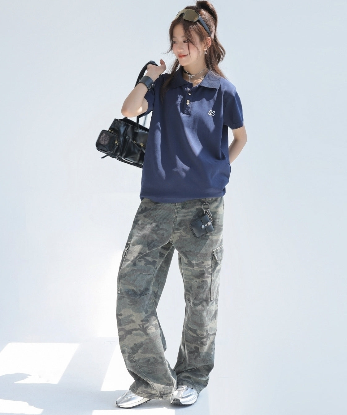 Embroidered Letter Polo Short Sleeve Chic Top