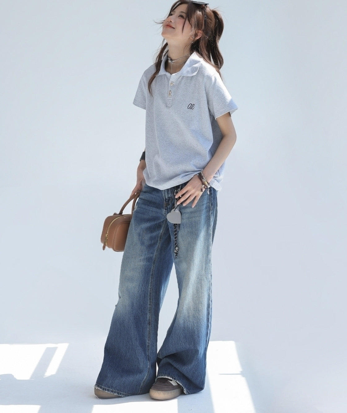 Embroidered Letter Polo Short Sleeve Chic Top