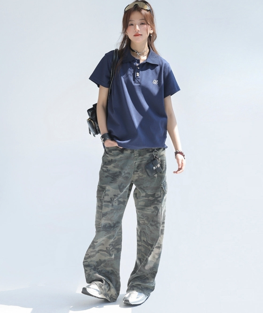Embroidered Letter Polo Short Sleeve Chic Top