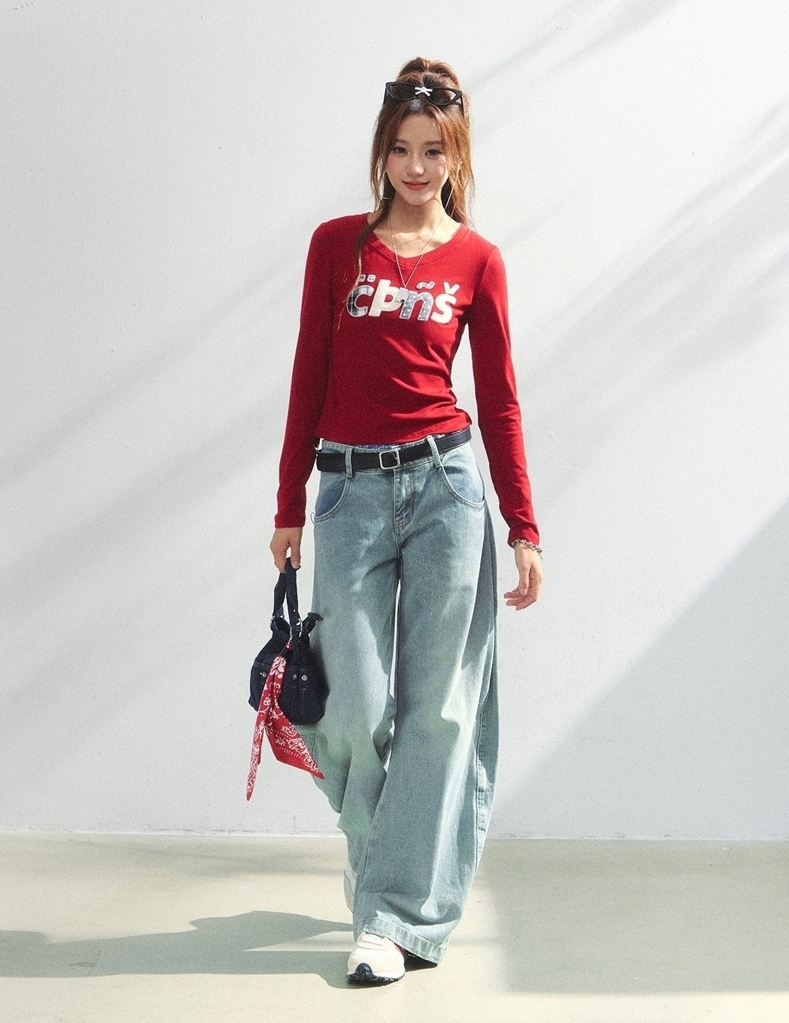 Embroidered Letter V Neck Autumn Top