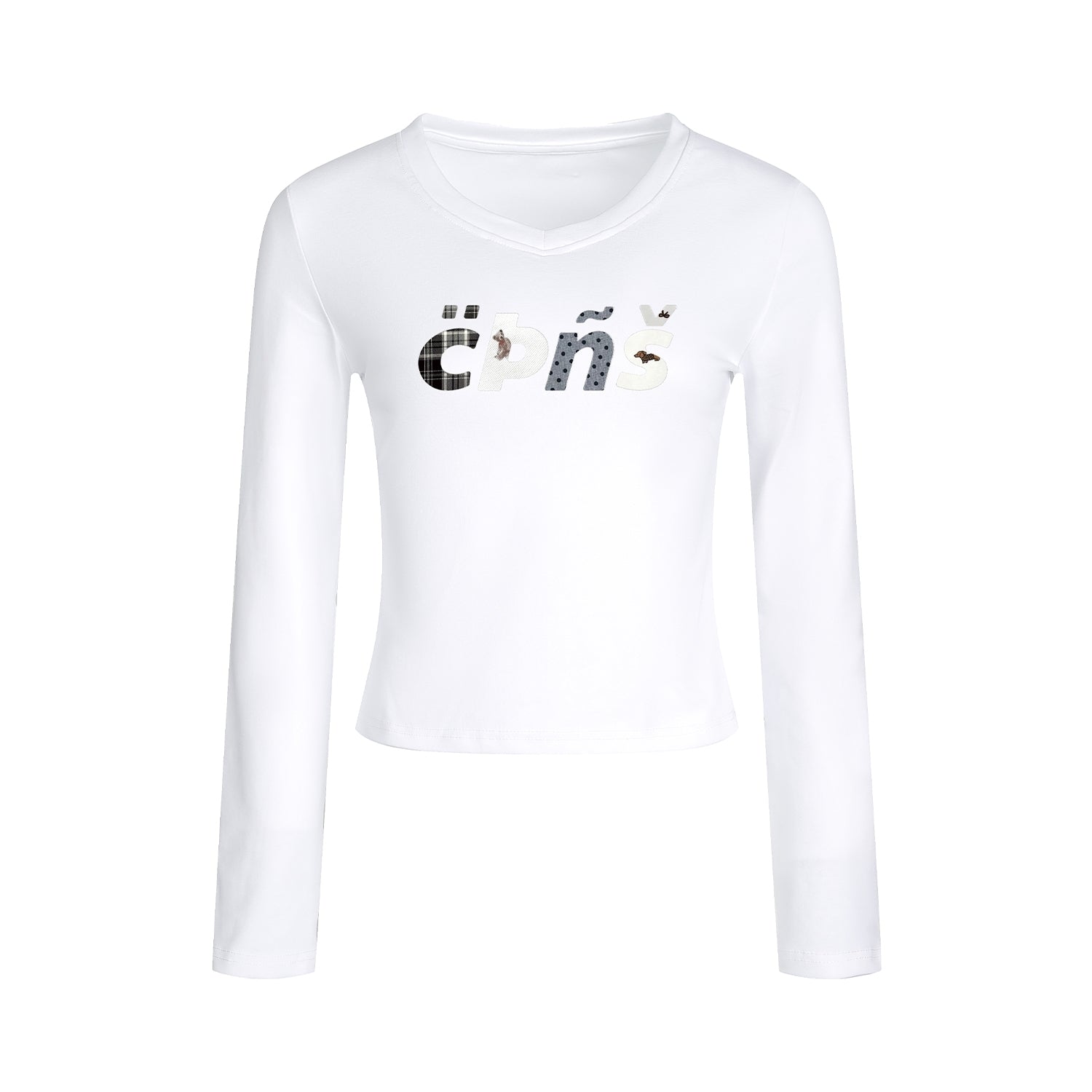 Embroidered Letter V Neck Autumn Top