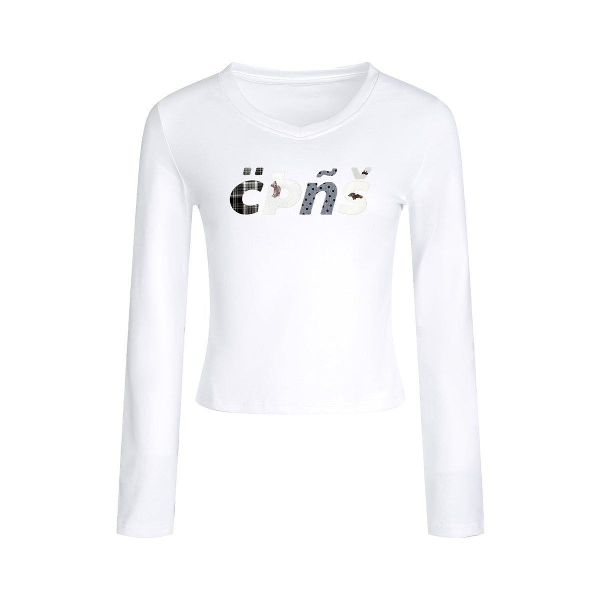 Embroidered Letter V Neck Autumn Top
