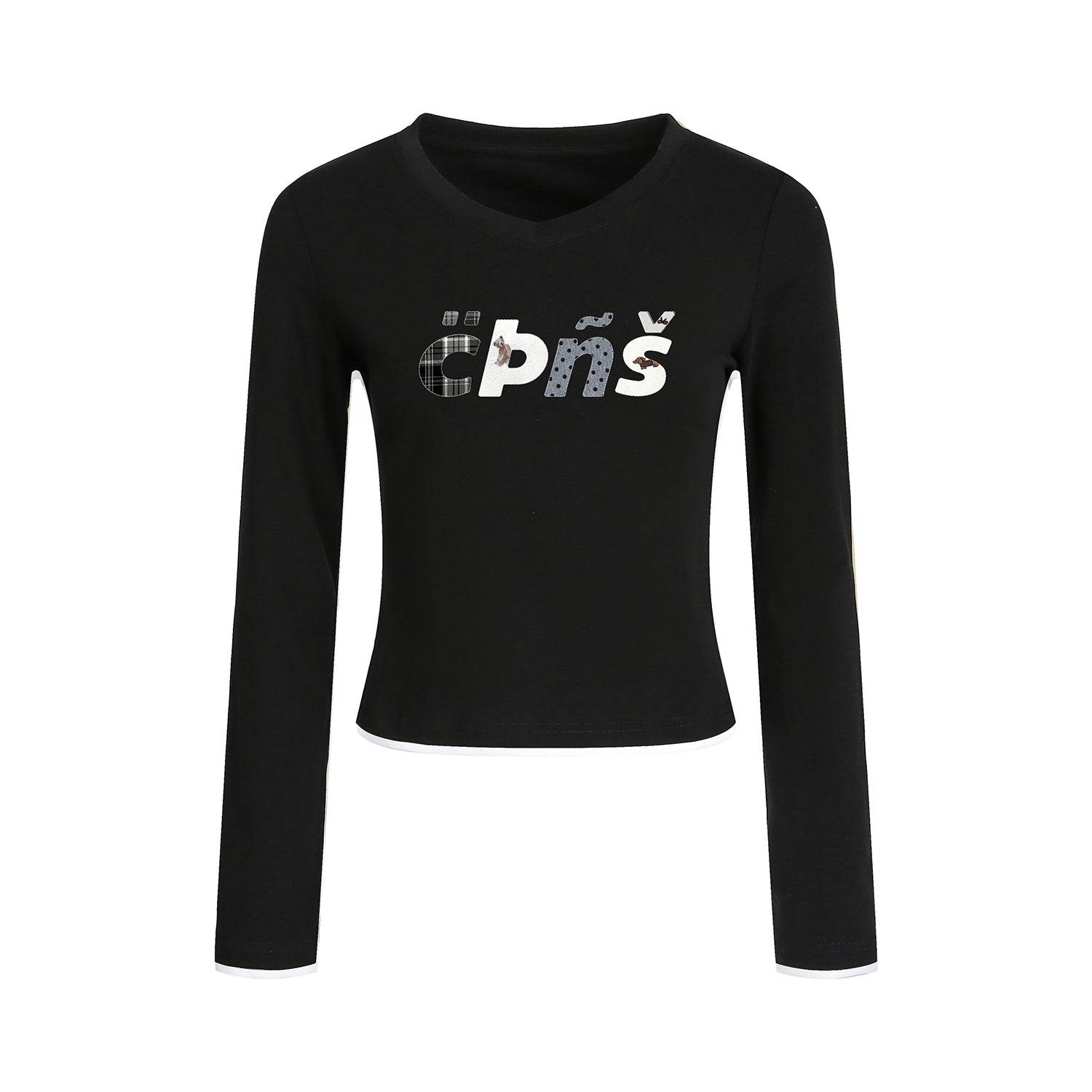Embroidered Letter V Neck Autumn Top