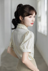 Embroidered Puff Sleeve Chiffon Blouse