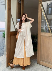 Embroidered Relaxed Fit Shirt Dress And Wide Leg Pants Set