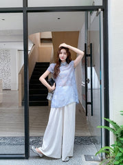 Embroidered Top And Wide Leg Pants Set