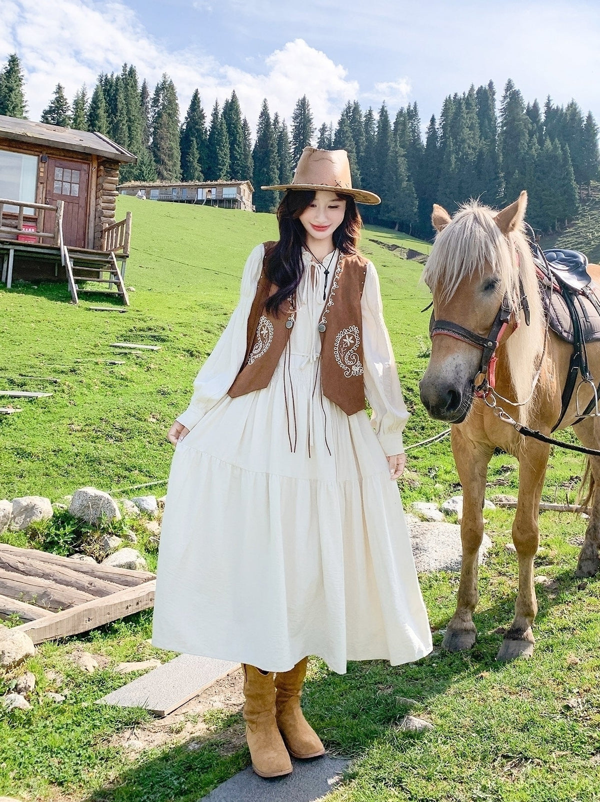 Embroidered Vest Dress Set Elegant Slim Fit