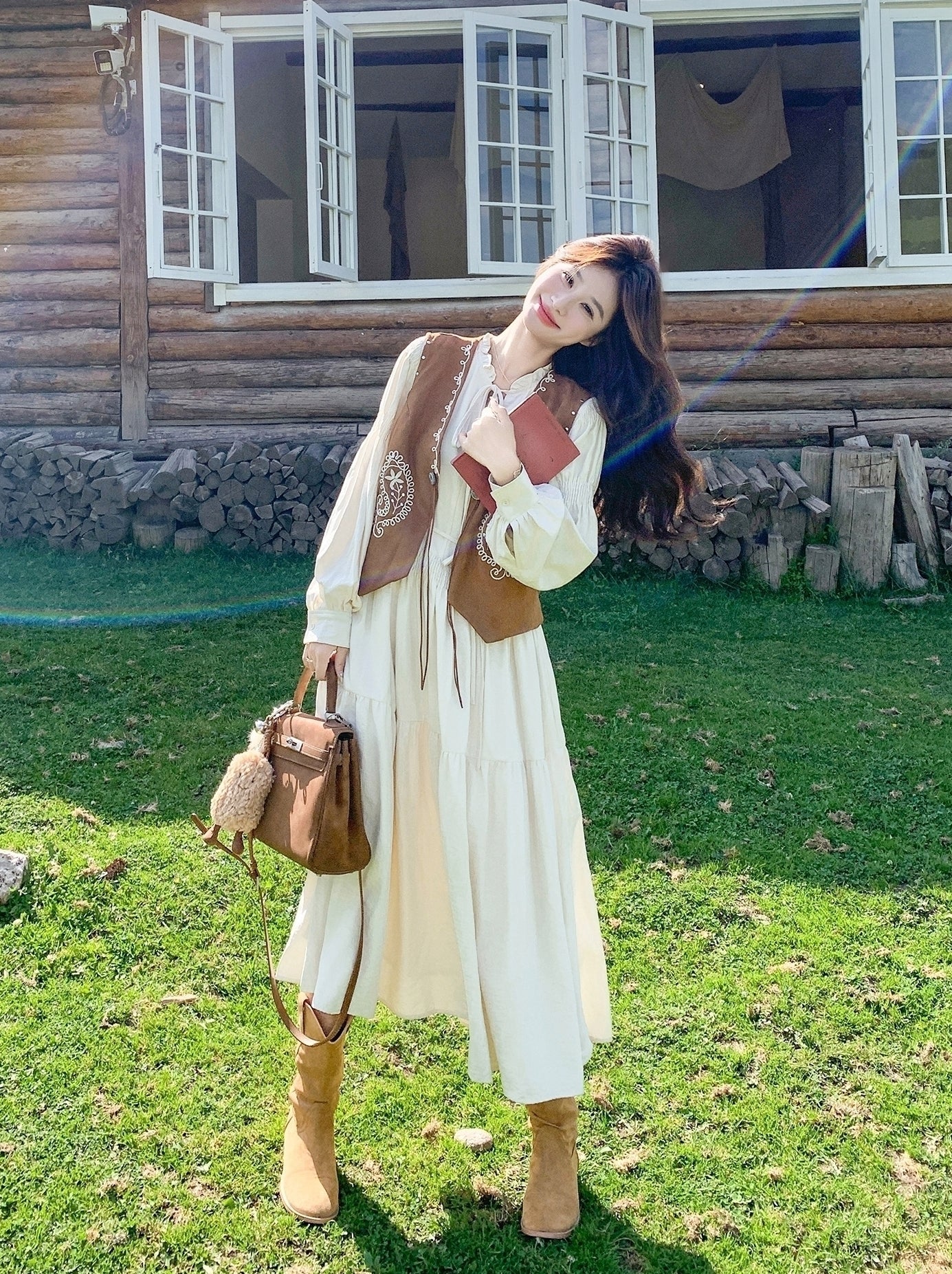 Embroidered Vest Dress Set Elegant Slim Fit