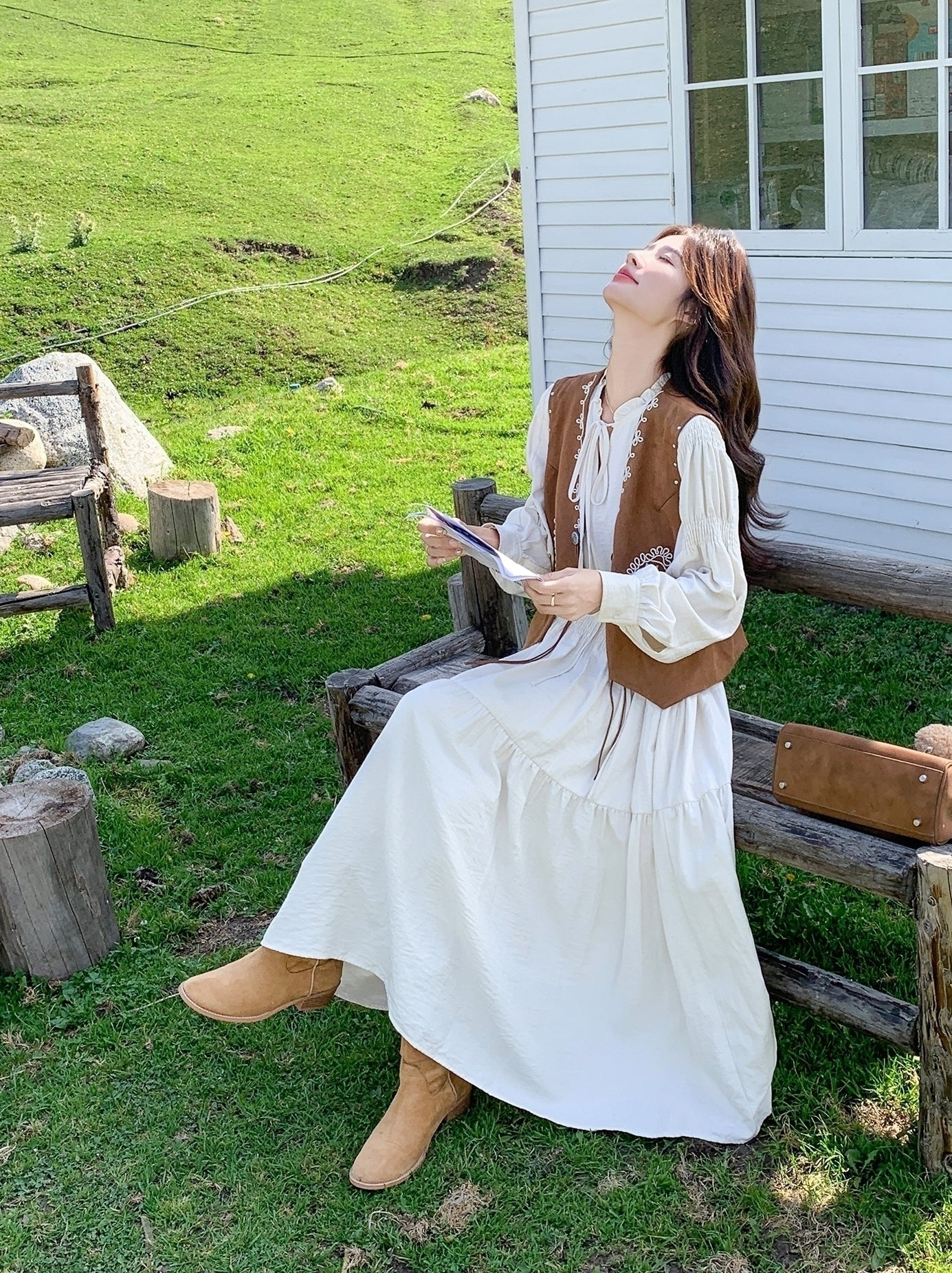 Embroidered Vest Dress Set Elegant Slim Fit