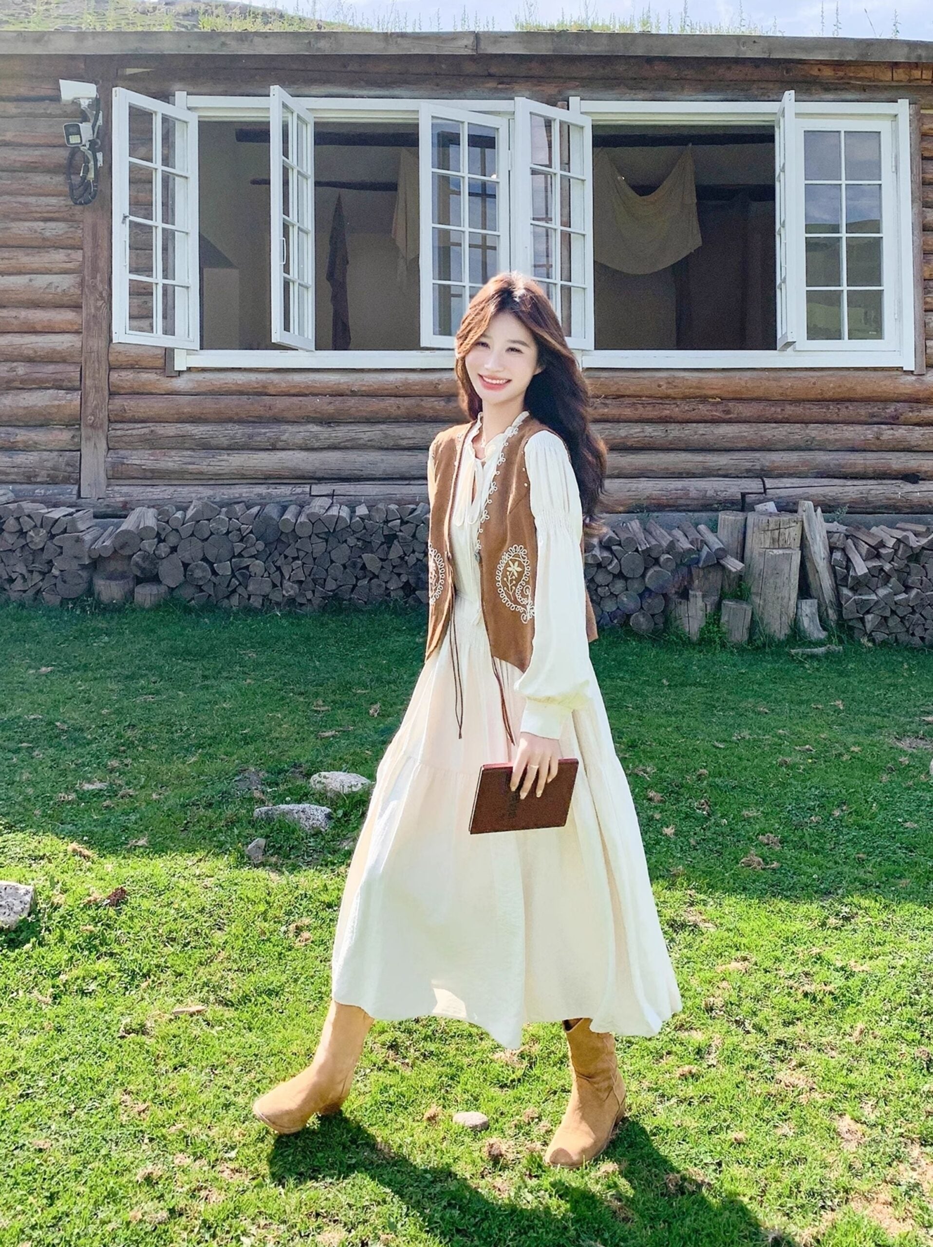Embroidered Vest Dress Set Elegant Slim Fit