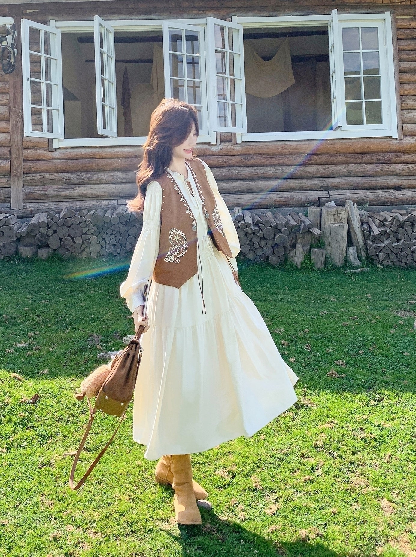 Embroidered Vest Dress Set Elegant Slim Fit