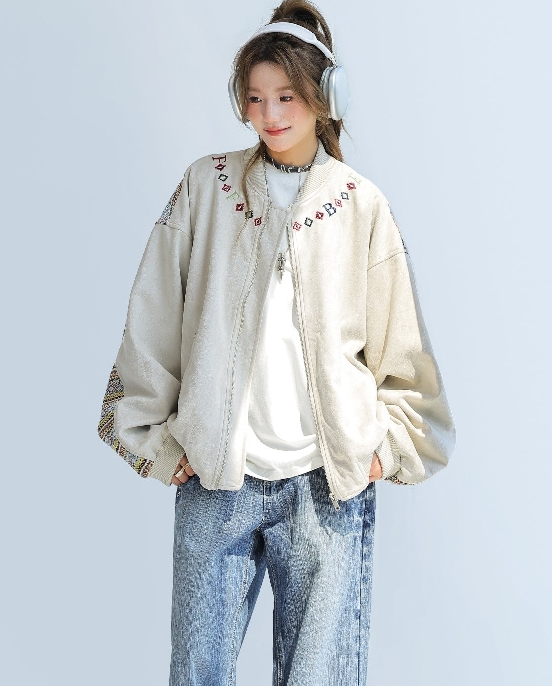 Ethnic Embroidered Patchwork Varsity Jacket