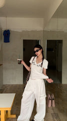 Exclusive Summer White Vneck Short Sleeve Top
