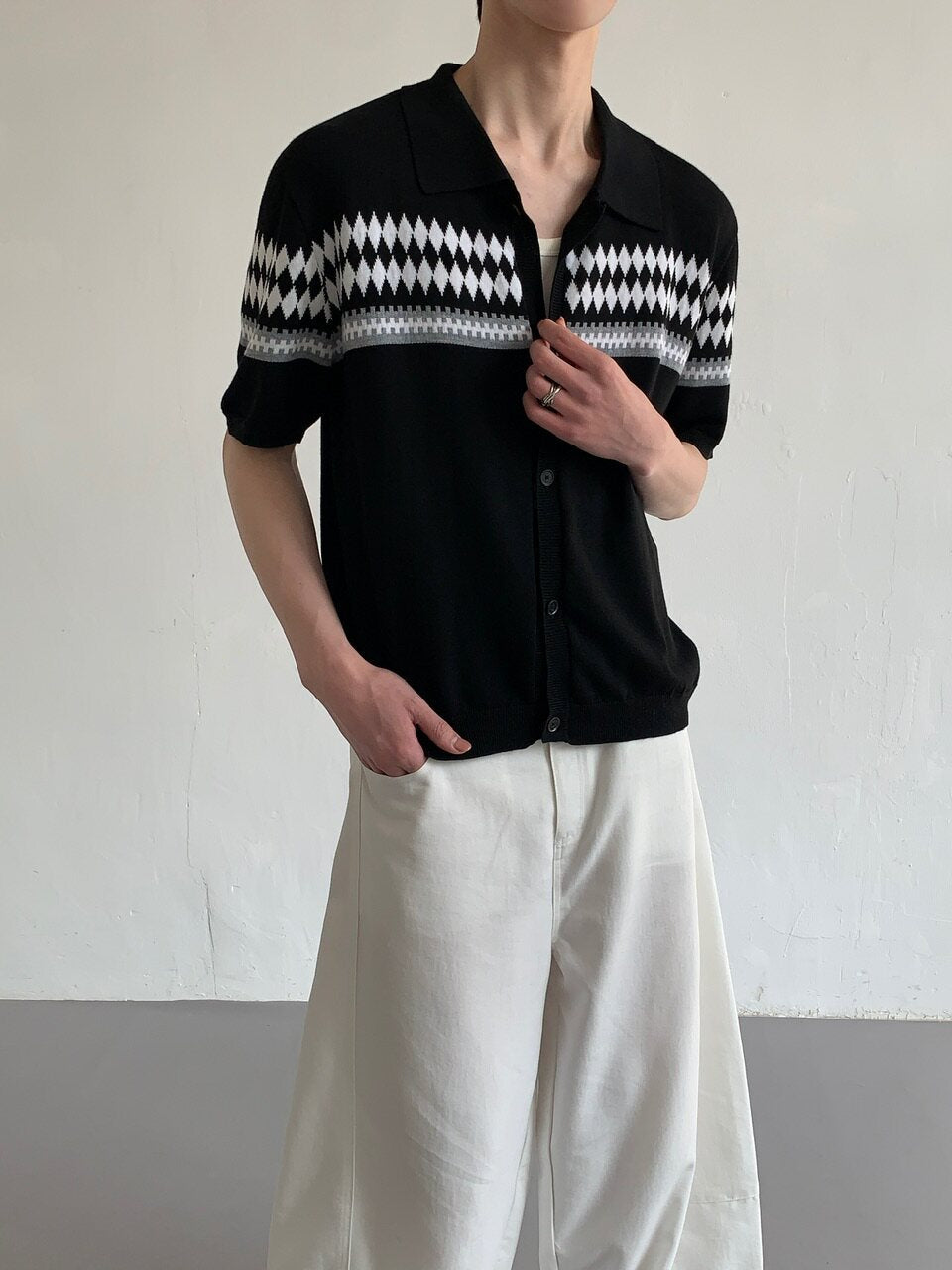 Fair Isle Jacquard Collar Cardigan Top