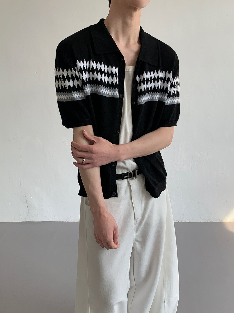 Fair Isle Jacquard Collar Cardigan Top