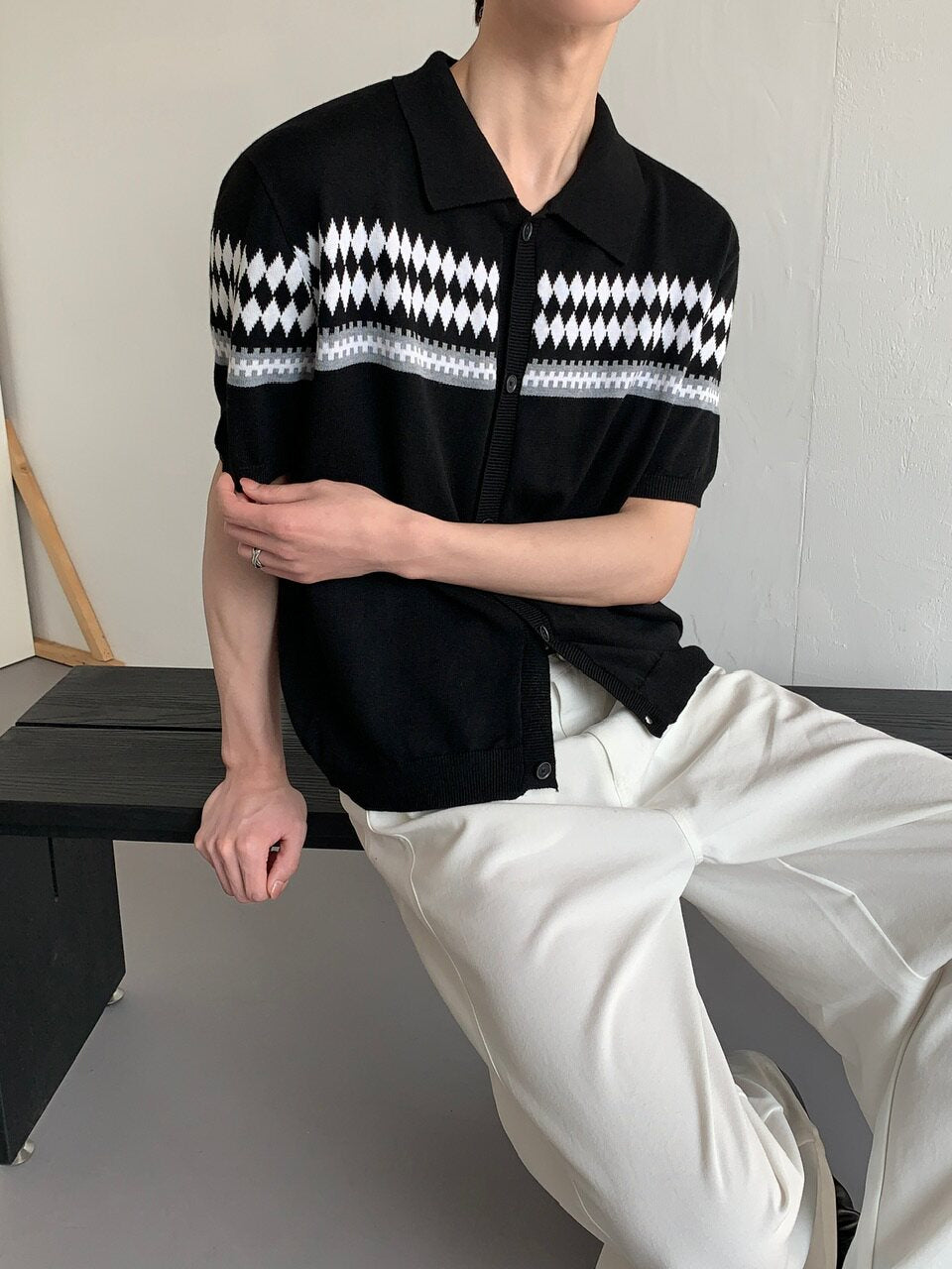 Fair Isle Jacquard Collar Cardigan Top