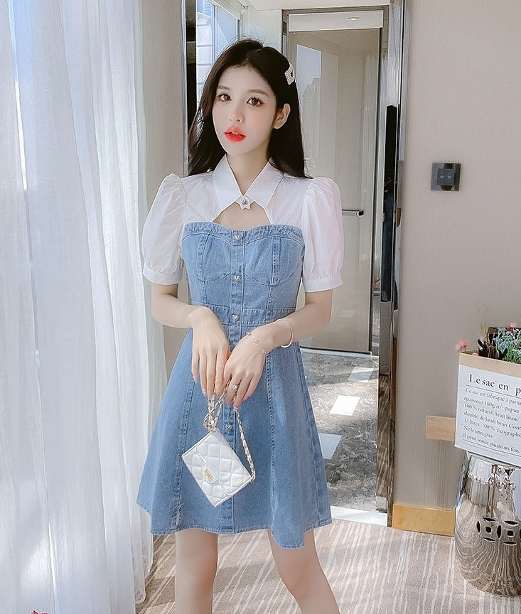 Blue Fake Two-Piece Denim Dress