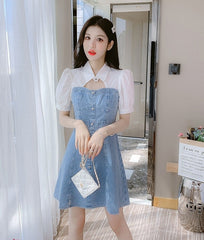 Blue Fake Two-Piece Denim Dress