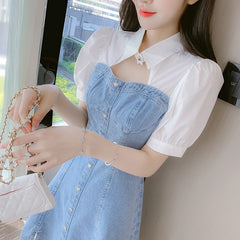 Blue Fake Two-Piece Denim Dress