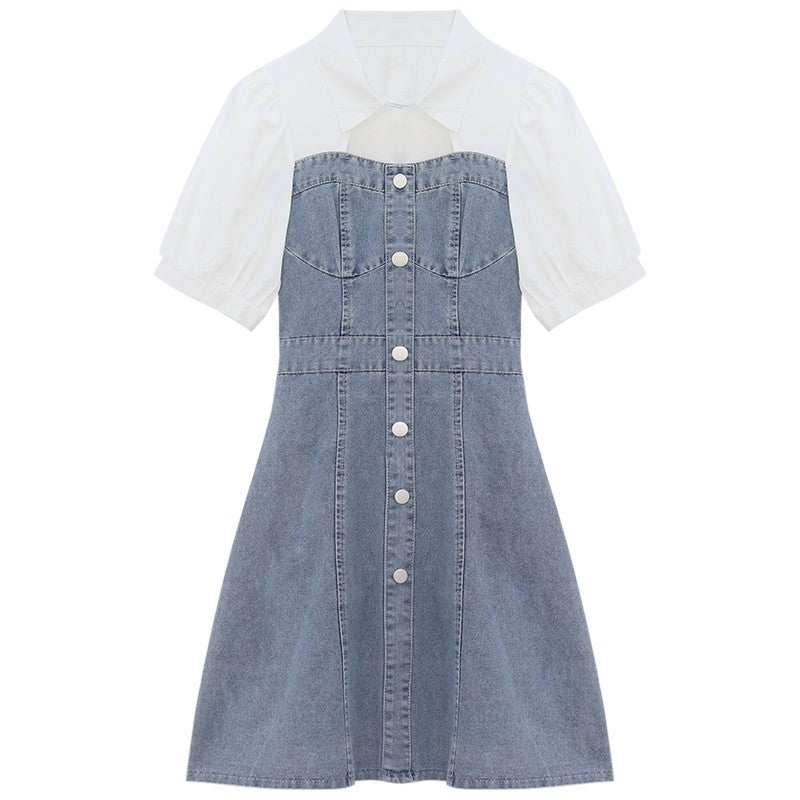 Blue Fake Two-Piece Denim Dress