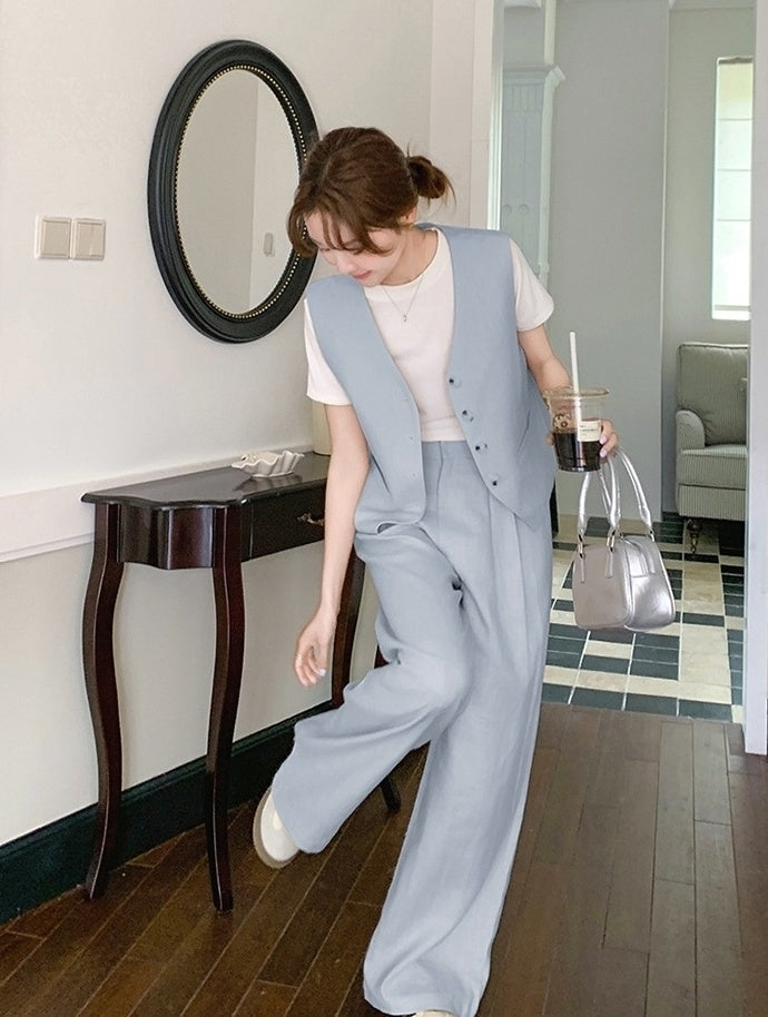 Fashion Casual Vest And Wide Leg Pants Set