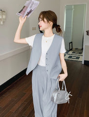 Fashion Casual Vest And Wide Leg Pants Set