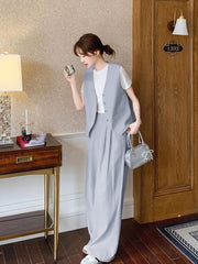 Fashion Casual Vest And Wide Leg Pants Set