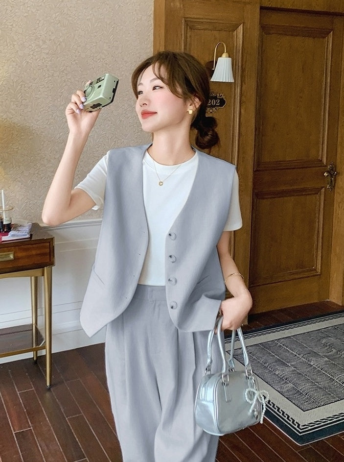 Fashion Casual Vest And Wide Leg Pants Set
