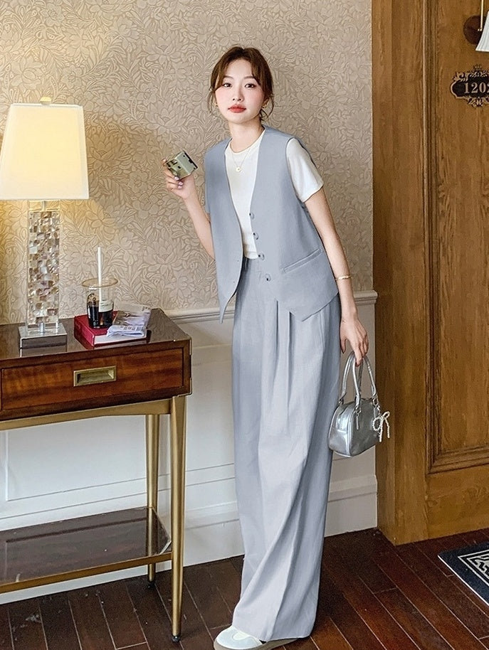 Fashion Casual Vest And Wide Leg Pants Set