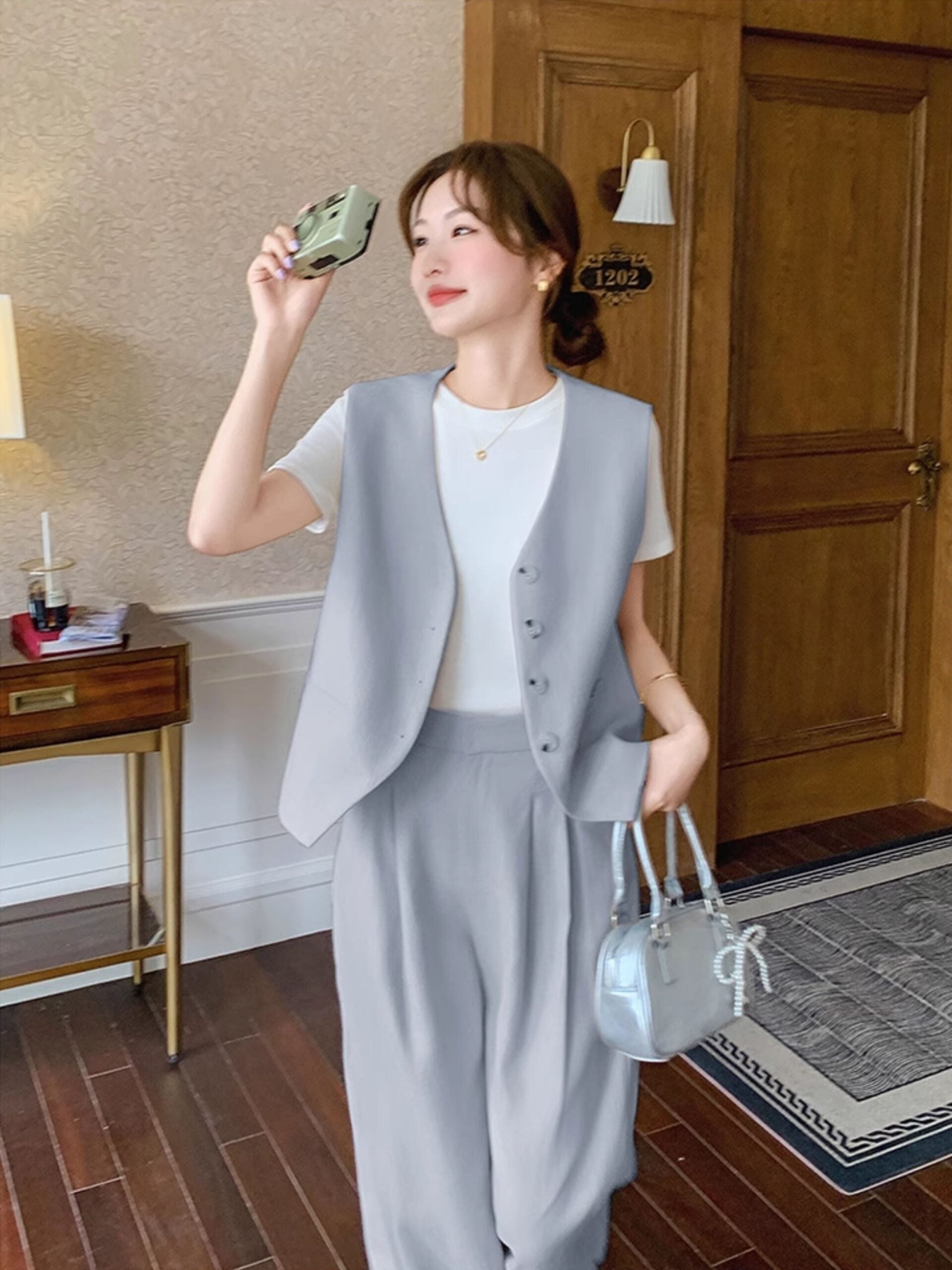 Fashion Casual Vest And Wide Leg Pants Set