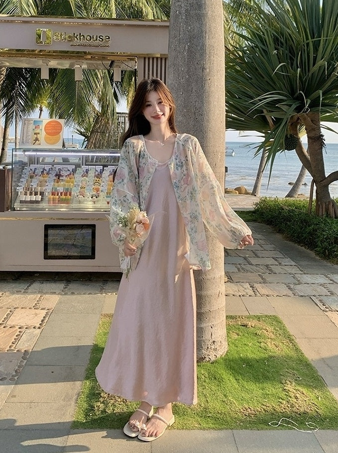 Fashion Print Cardigan And Dress Set