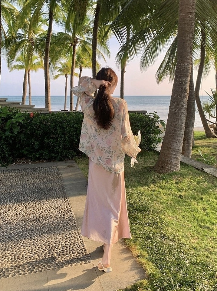 Fashion Print Cardigan And Dress Set