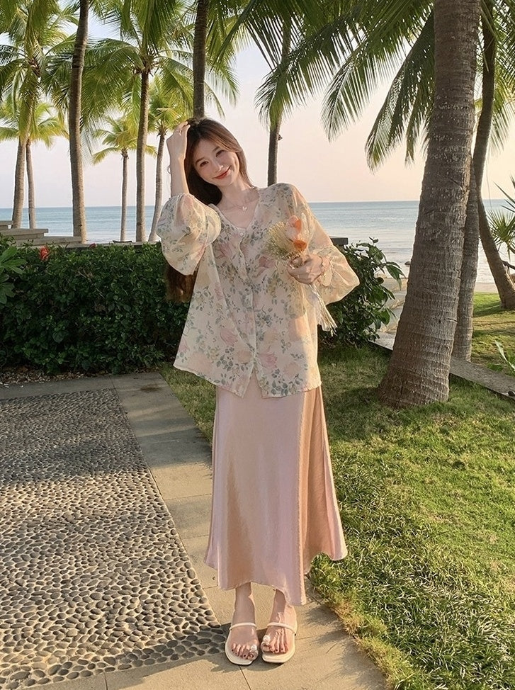 Fashion Print Cardigan And Dress Set