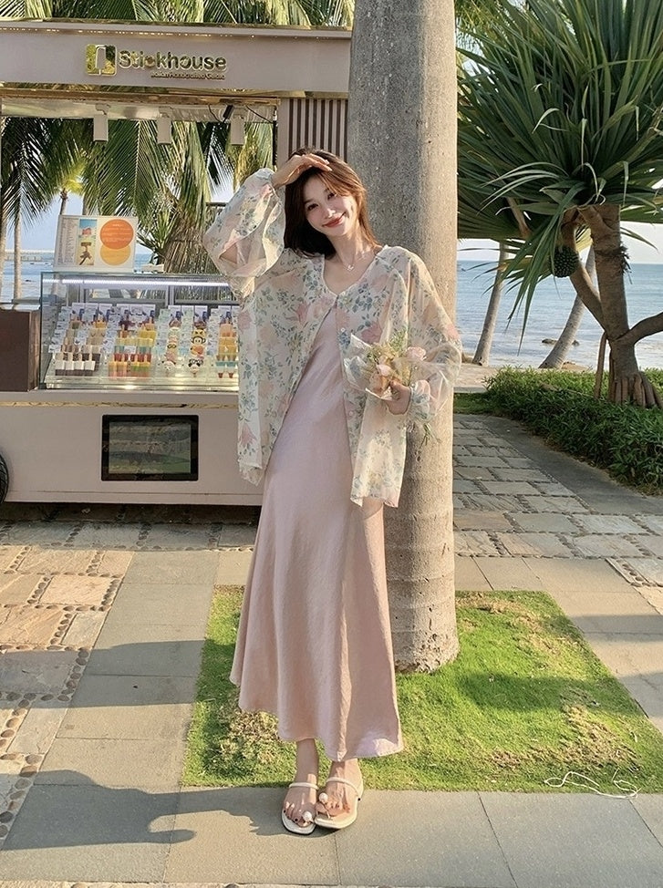 Fashion Print Cardigan And Dress Set