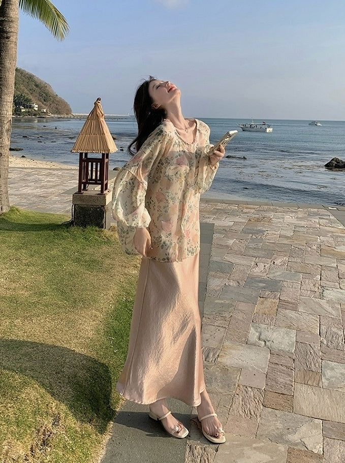 Fashion Print Cardigan And Dress Set