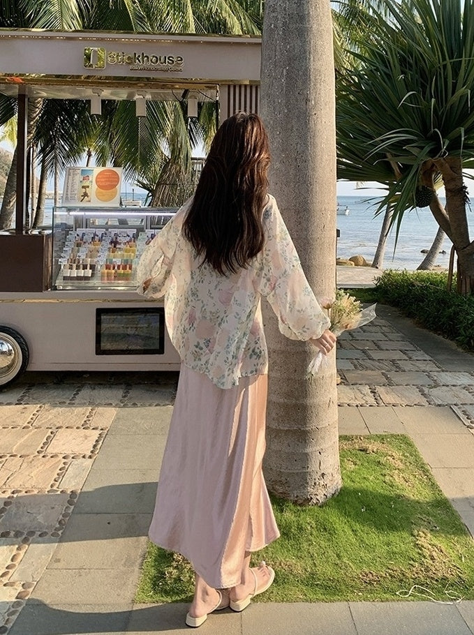 Fashion Print Cardigan And Dress Set