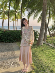 Fashion Print Cardigan And Dress Set