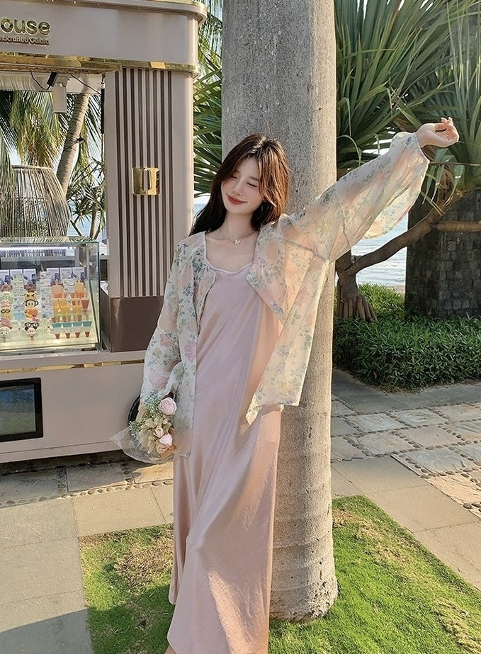 Fashion Print Cardigan And Dress Set