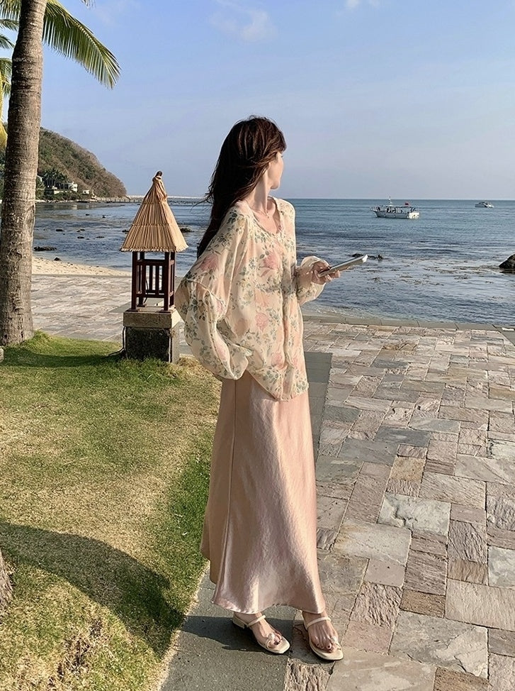 Fashion Print Cardigan And Dress Set