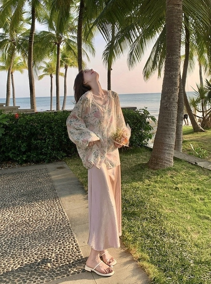Fashion Print Cardigan And Dress Set